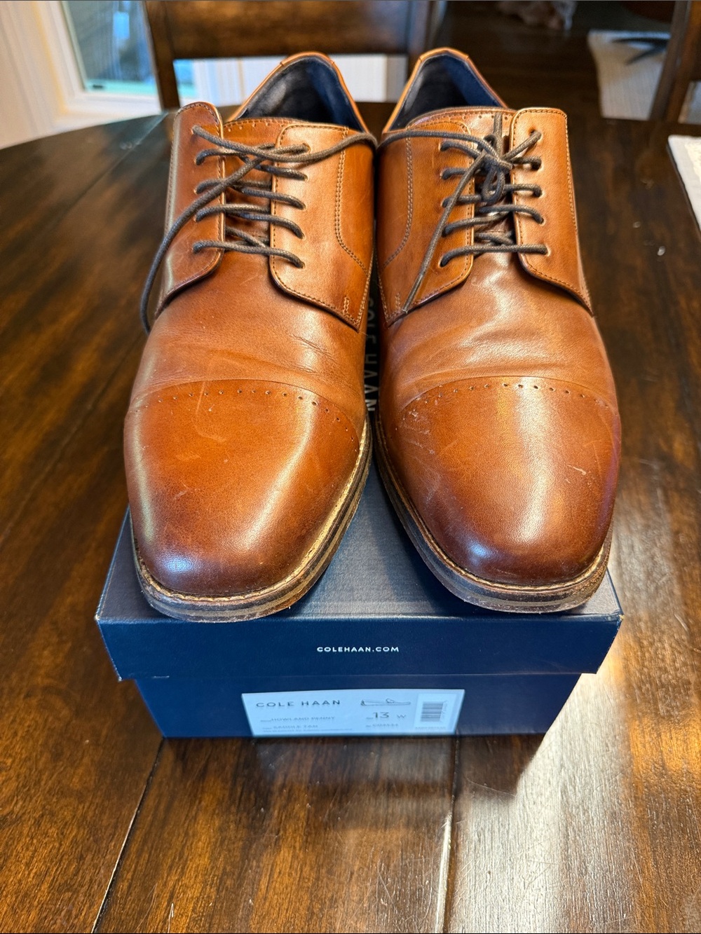 Cole Haan Tan Brown Leather Cap-Toe Derby Shoes